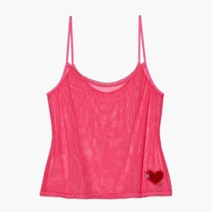 Hot pink heart embroidered cami Valentines